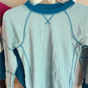 Kids Hanna Andersson Teal and Light Blue Ribbed Top, Size 10